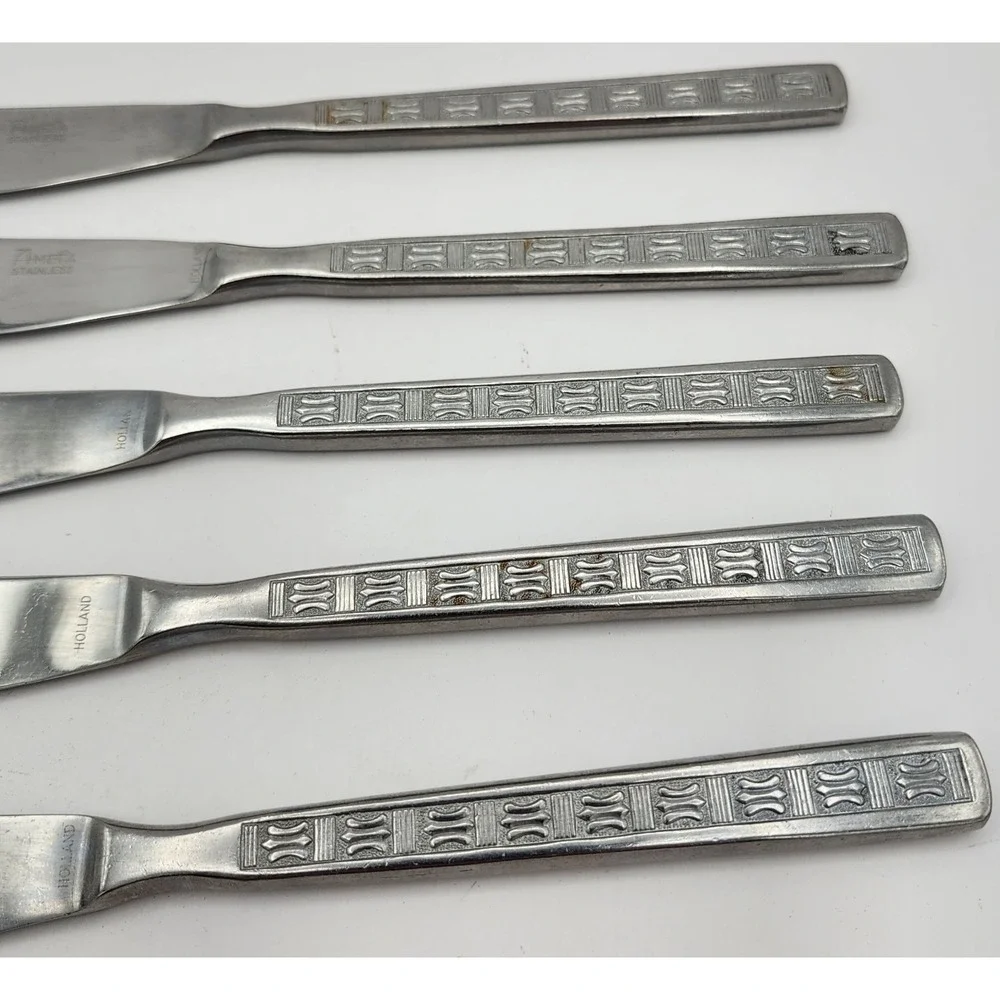 Amefa Holland‎ Stainless Dinner Knife 5 Knives Disc. Geometric Pattern VTG HTF